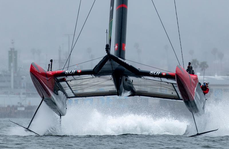 Switzerland SailGP Team helmed by Sebastien Schneiter ahead of the Rolex Los Angeles Sail Grand Prix held in the Port of Los Angeles, California, USA photo copyright Felix Diemer for SailGP taken at  and featuring the F50 class