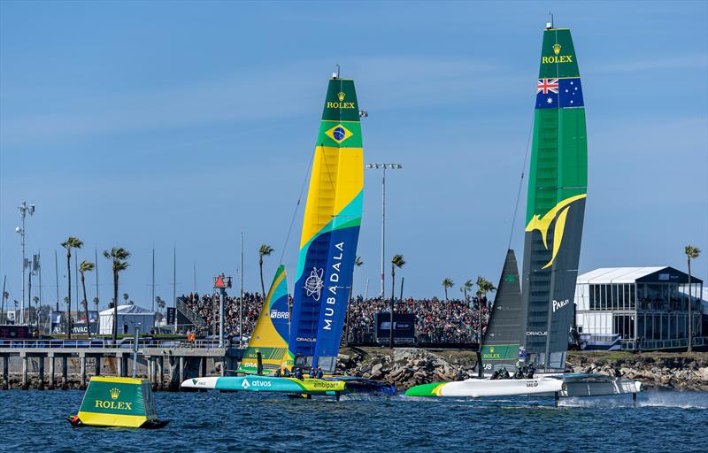 Brazil leads Australia - Day 1 Rolex Los Angeles SailGP - March 15, 2025 photo copyright Simon Bruty/SailGP taken at Long Beach Yacht Club and featuring the F50 class