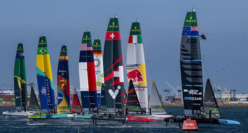 Fleet start - Day 1 Rolex Los Angeles SailGP - March 15, 2025 photo copyright Jason Ludlow/SailGP taken at Long Beach Yacht Club and featuring the F50 class