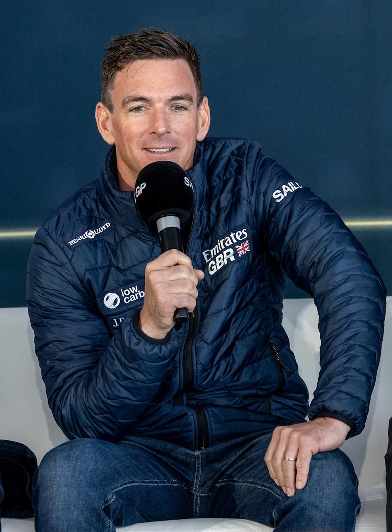 Dylan Fletcher, driver of Emirates Great Britain SailGP Team, speaks at the pre-event press conference ahead of the Rolex Los Angeles Sail Grand Prix photo copyright Simon Bruty for SailGP taken at  and featuring the F50 class