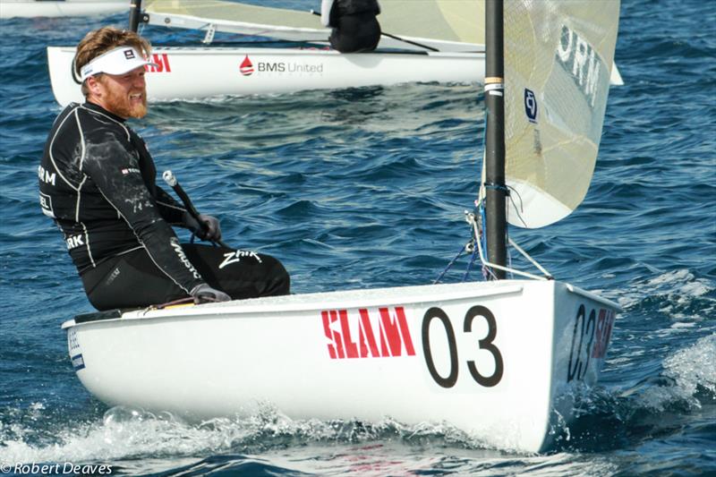 Jonas Høgh-Christensen on day 1 of the Finn Gold Cup in Gaeta photo copyright Robert Deaves taken at Yacht Club Gaeta and featuring the Finn class