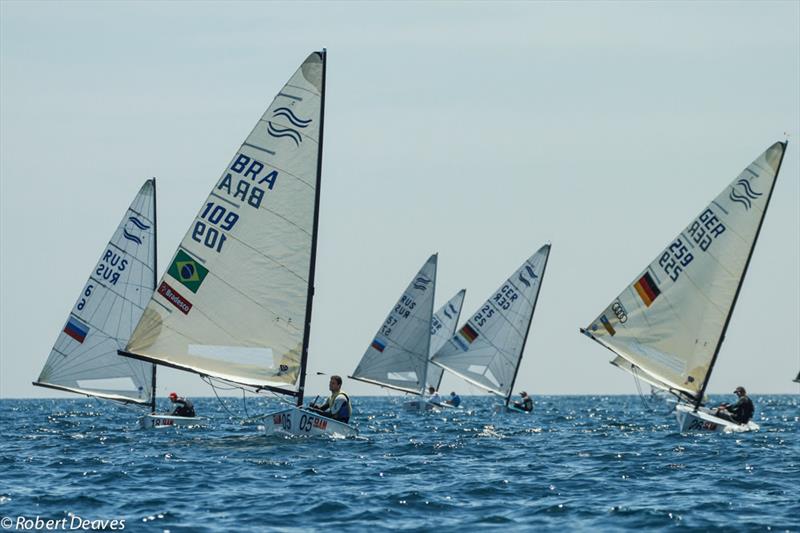 Downwind on day 2 of the Finn Gold Cup in Gaeta - photo © Robert Deaves