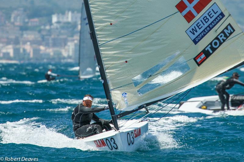 Racing on day 5 of the Finn Gold Cup in Gaeta photo copyright Robert Deaves taken at Yacht Club Gaeta and featuring the Finn class