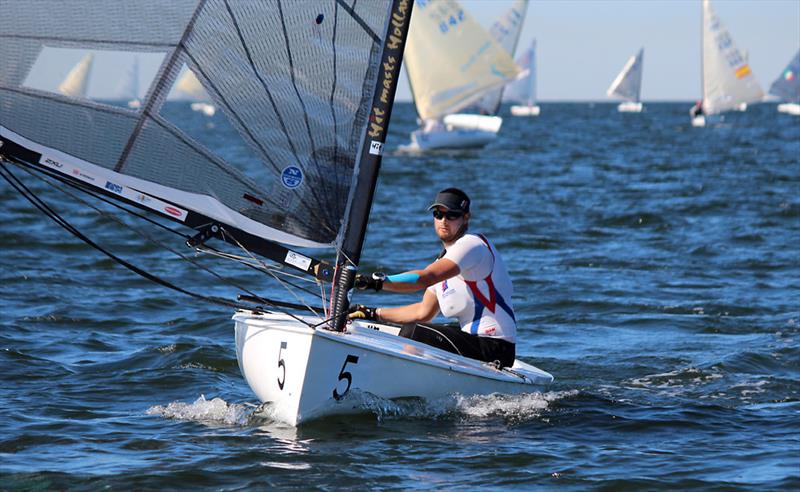 Oliver Tweddell on day 1 of the 2013 Finn Gold Cup photo copyright Robert Deaves taken at Kalev Yacht Club and featuring the Finn class