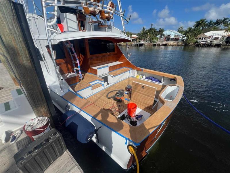 Hull #8 - Finish sanding cockpit teak - photo © Michael Rybovich & Sons