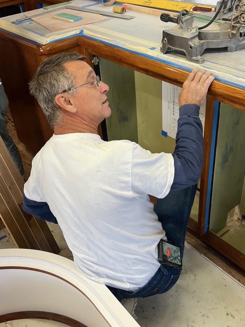 Hull #9 - Jimmy D laying out main panel - photo © Michael Rybovich & Sons