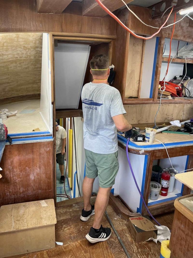 Hull #9 - Thomas on the companionway casing - photo © Michael Rybovich & Sons