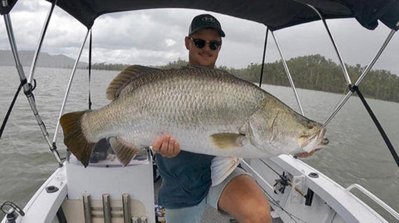 Impoundment barra will be more popular than ever now that our rivers have flooded. Here is Joe with the sort of fish you can catch - photo © Fisho's Tackle World