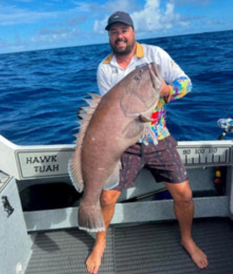 Josh again with another victim of the deep drop gear. Bar cod are standard fare in certain depths in these parts - photo © Fisho's Tackle World