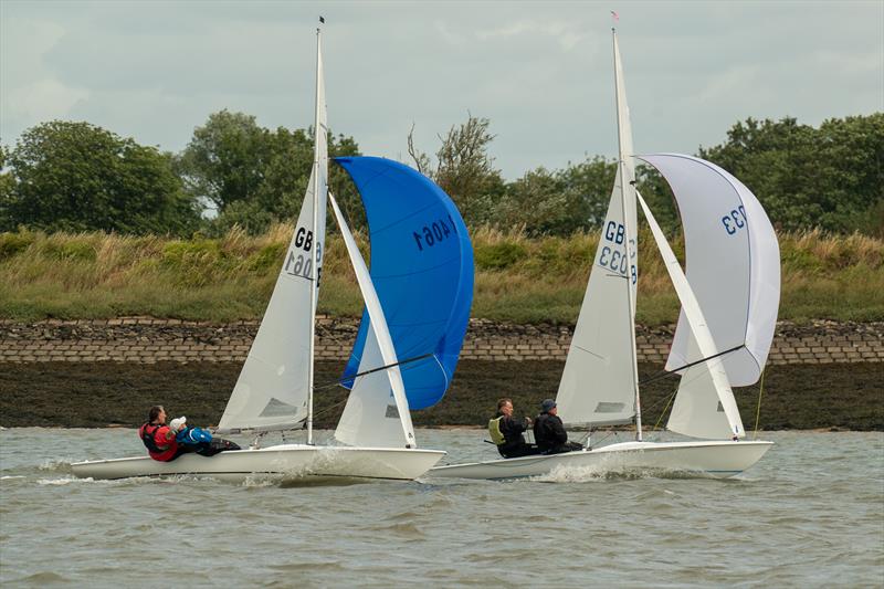 Chris Waples and Jackie McKellar overtake Justin Waples and Dave Hyde during the 2024 edition of the Royal Corinthian Yacht Club Flying Fifteen Open - photo © Petru Balau Sports Photography / sports.hub47.com