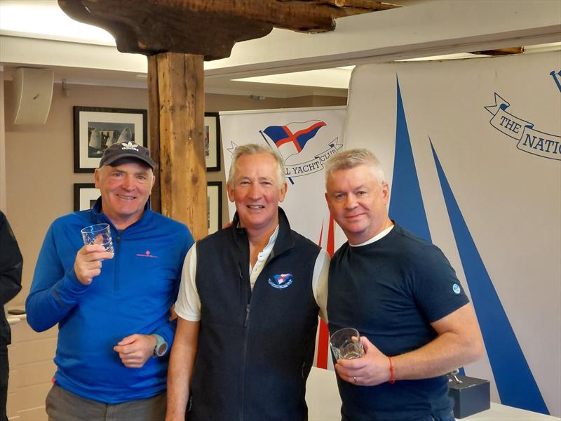 Irish Flying Fifteen East Coast Championship - Chris Doorly (l) and David Gorman (r), collect 2nd place overall prizes photo copyright Cormac Bradley taken at National Yacht Club, Ireland and featuring the Flying Fifteen class