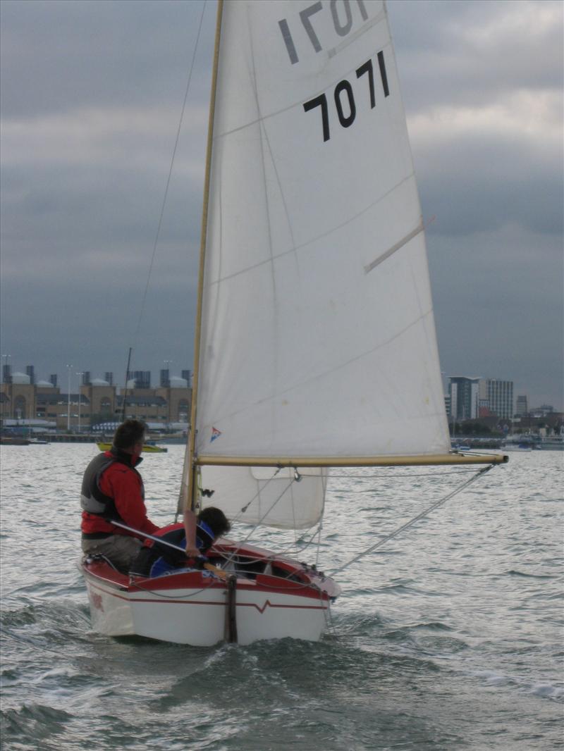 William Waddington in the seventh race of the SWSA evening series for sailing dinghies photo copyright Chris Waddington taken at Southampton Water Sailing Association and featuring the GP14 class