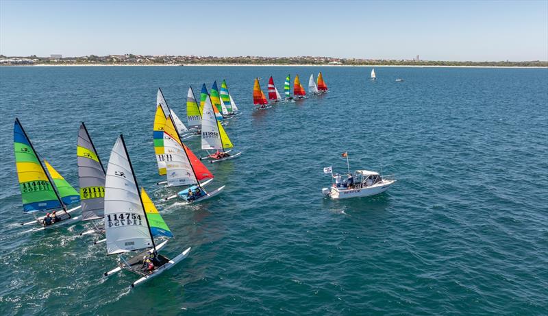 Fleet starting - 49th WA Hobie 16 State Championships photo copyright Prodrone Worx taken at Jervoise Bay Sailing Club and featuring the Hobie 16 class