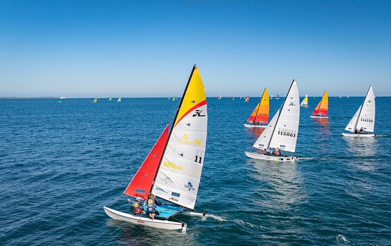 Warneke leads the fleet - 49th WA Hobie 16 State Championships photo copyright Prodrone Worx taken at Jervoise Bay Sailing Club and featuring the Hobie 16 class