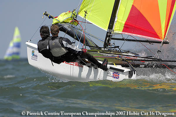 The British team of Butler & Sutcliffe continue to lead the Hobie Dragoon Europeans after day two photo copyright Pierrick Contin taken at  and featuring the Hobie Dragoon class