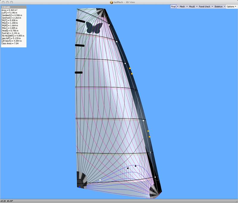 Sail design software display - each line represents one pass of 14 small Dtex fibres photo copyright Hyde Sails taken at  and featuring the  class