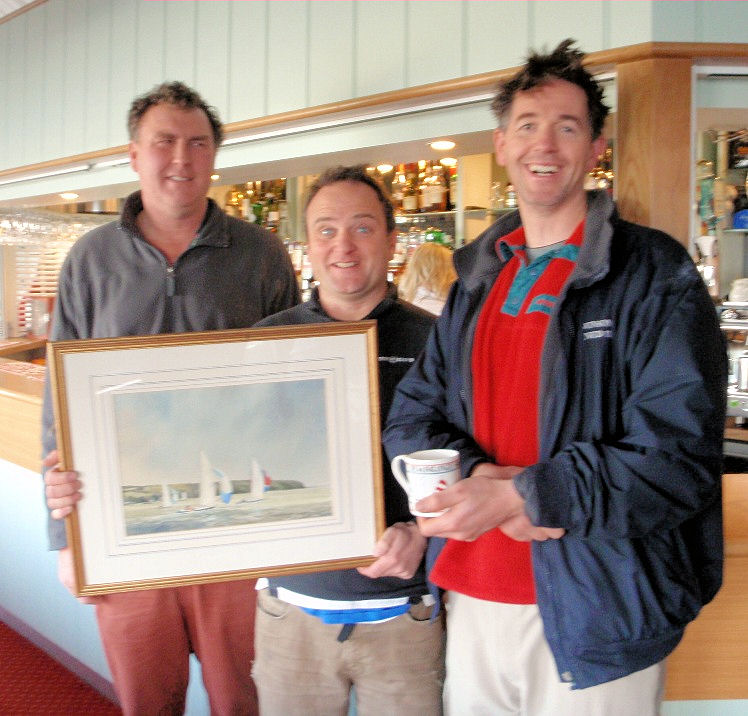 Illusion Ice Breaker Trophy winners (l to r) Mark Downer 2nd, Graham Sunderland 1st and Rudy Jurg 3rd photo copyright Rudy Jurg taken at Bembridge Sailing Club and featuring the Illusion class