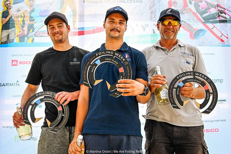 MOTH - Class podium - Mattias Coutts (left) - Enzo Balanger - Simon Hiscocks (right) - Foiling Week 2024 - photo © Martina Orsini