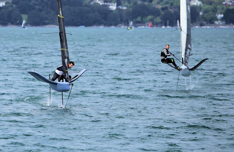 Matthew Lea on Day 2 of the Wetsuit Outlet International Moth UK Nationals photo copyright Mark Jardine / IMCAUK taken at Restronguet Sailing Club and featuring the International Moth class