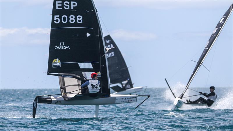 Paris2024 Gold medalist and SailGP 2024 Champion Diego Botin involved in some top mark action - Day 3 - 2024 PredictWind Moth Worlds. Manly Sailing Club. January 6, 2025 - photo © Richard Gladwell - Sail-World.com/nz