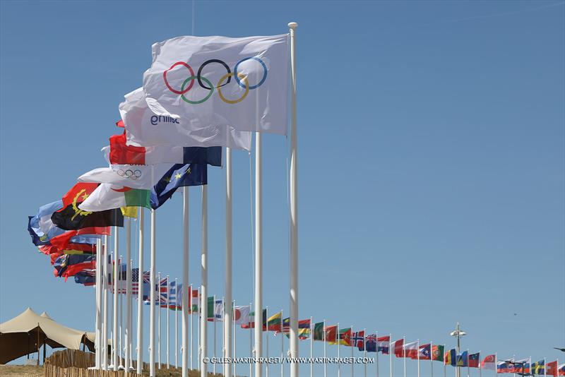 National flags - Olympic venue - Marseille - Paris2024 Olympic Regatta - July 24, 2024 photo copyright Gilles Martin-Raget taken at Yacht Club de France and featuring the iQFoil class