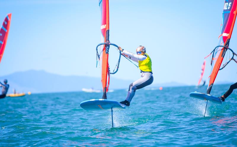 49er - Day 3 - Oceanbridge Sail Auckland 2025 - March 2, 2025 photo copyright Jacob Fewtrell Media taken at Torbay Sailing Club and featuring the iQFoil class