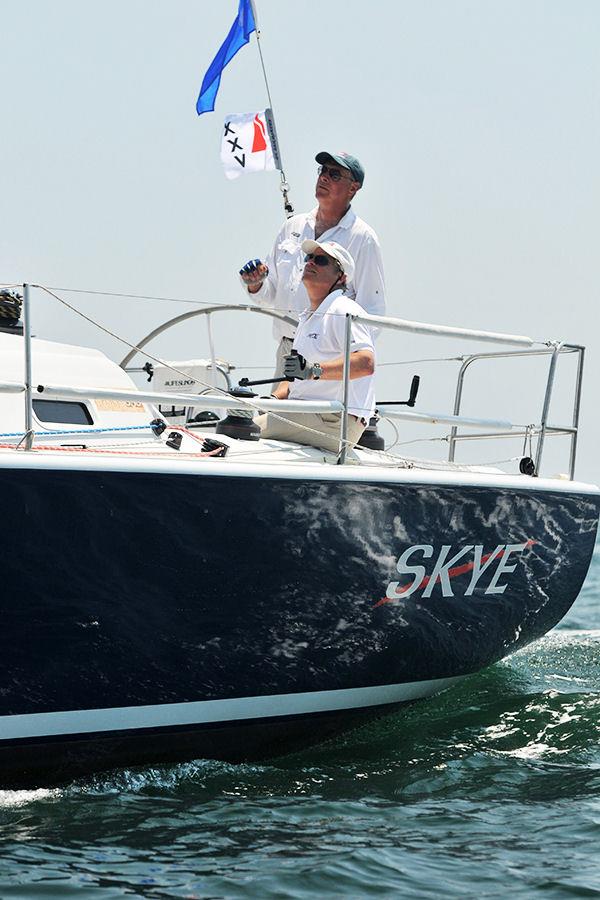 Ty Anderson and Eric Kreuter (at the helm) have sailed Skye to a lead in the Double Handed class after day three of Block Island Race Week photo copyright www.photoboat.com taken at Storm Trysail Club and featuring the IRC class