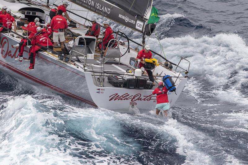 The only time you can 'loose' a crew member, well sort of. Channel 7 camera man departs Wild Oats XI - photo © Andrea Francolini