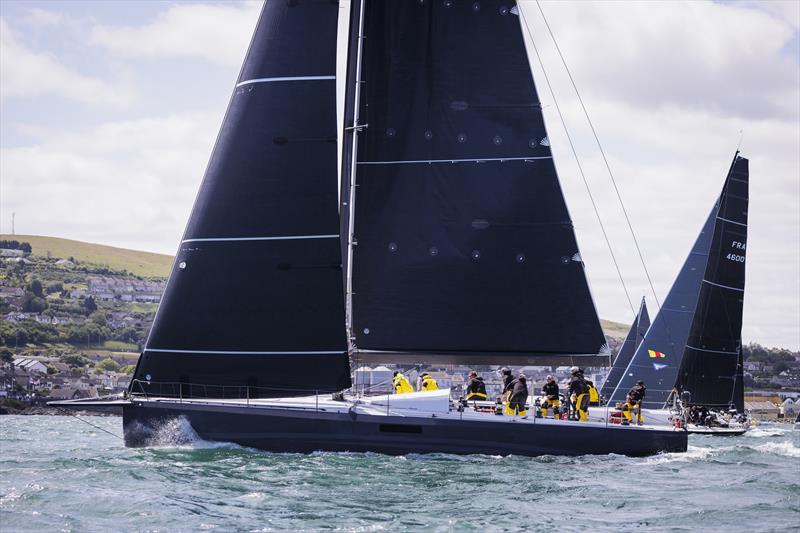 Monohull fleet leader Teasing Machine at the start of the 705 nautical-mile SSE Renewables Round Ireland Race 2024 photo copyright David Branigan / Oceansport taken at Wicklow Sailing Club and featuring the IRC class