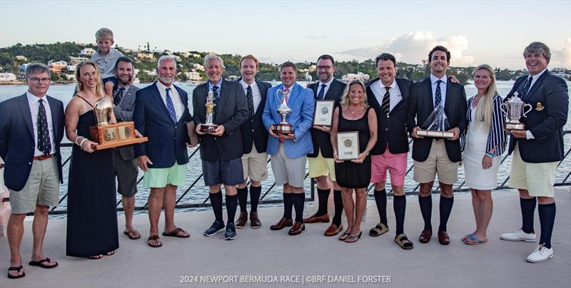 Carina Crew with all their hardware - 2024 Newport Bermuda Race photo copyright Daniel Forster taken at Royal Bermuda Yacht Club and featuring the IRC class