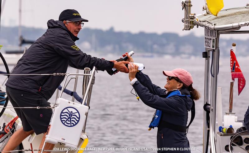 Prosecco hand-off at the finish - Ida Lewis Distance Race 2024 - photo © Stephen R Cloutier