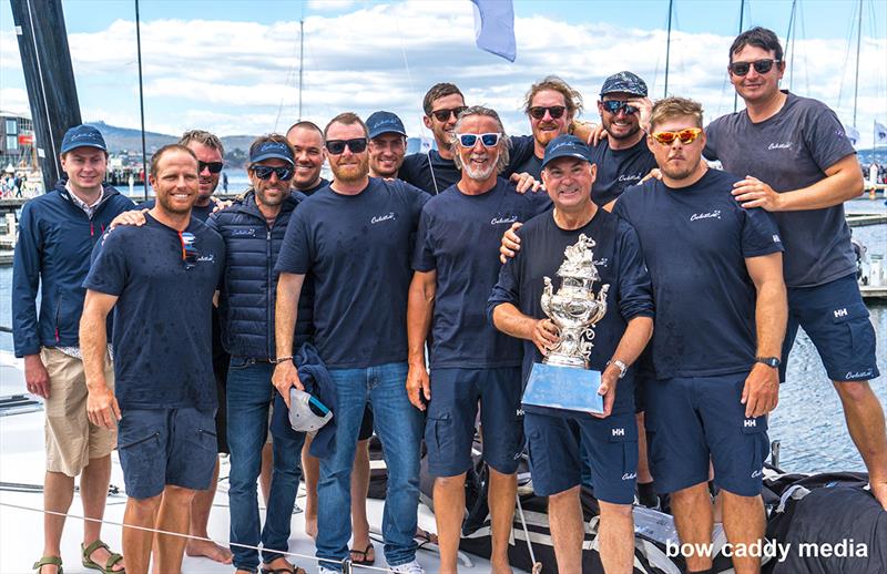 Celestial V70 crew with the prized Tattersall Cup - for the second time in two years - good work team.. photo copyright Bow Caddy Media taken at Cruising Yacht Club of Australia and featuring the IRC class