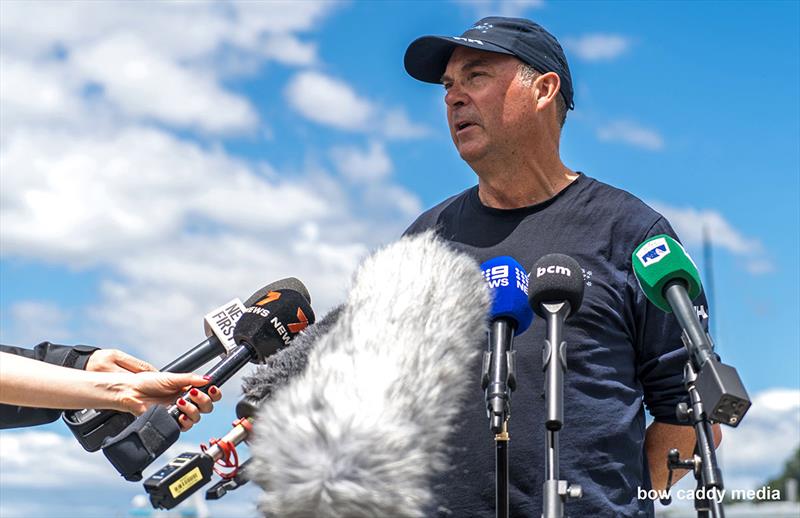 Sam Haynes talks to the media photo copyright Bow Caddy Media taken at Cruising Yacht Club of Australia and featuring the IRC class