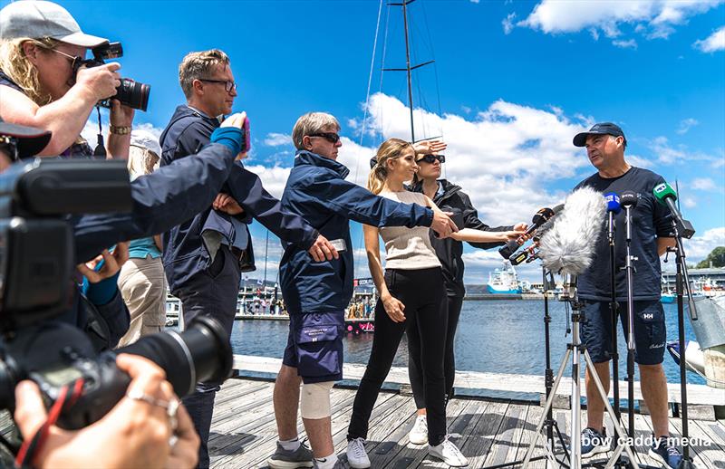 Sam Haynes talks to the media photo copyright Bow Caddy Media taken at Cruising Yacht Club of Australia and featuring the IRC class