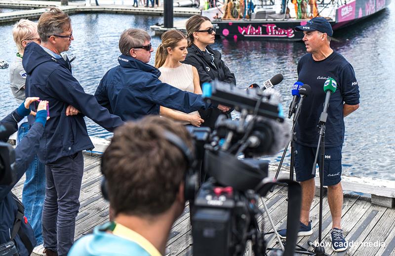 Sam Haynes talks to the media - photo © Bow Caddy Media