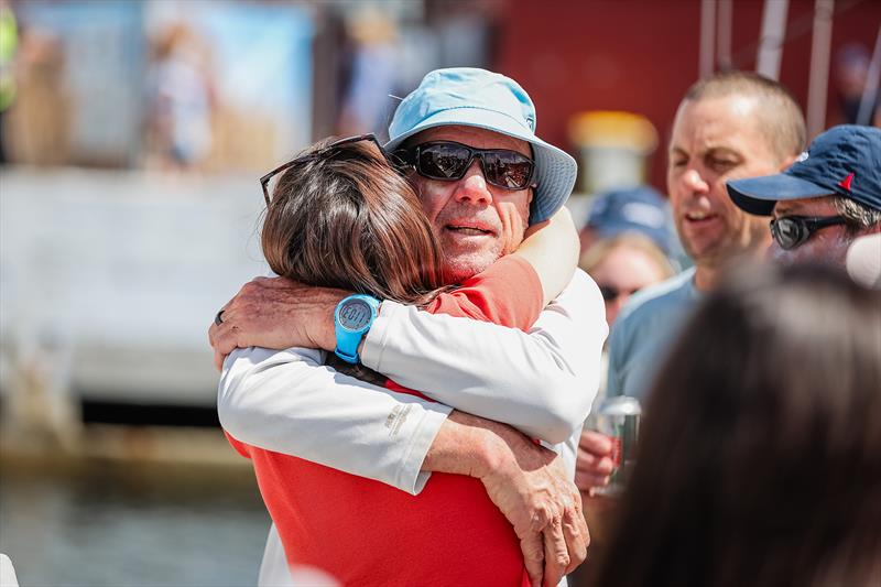 Jan Scholten being welcomed on the dock - 2024 Rolex Sydney Hobart Yacht Race - photo © CYCA | Salty Dingo