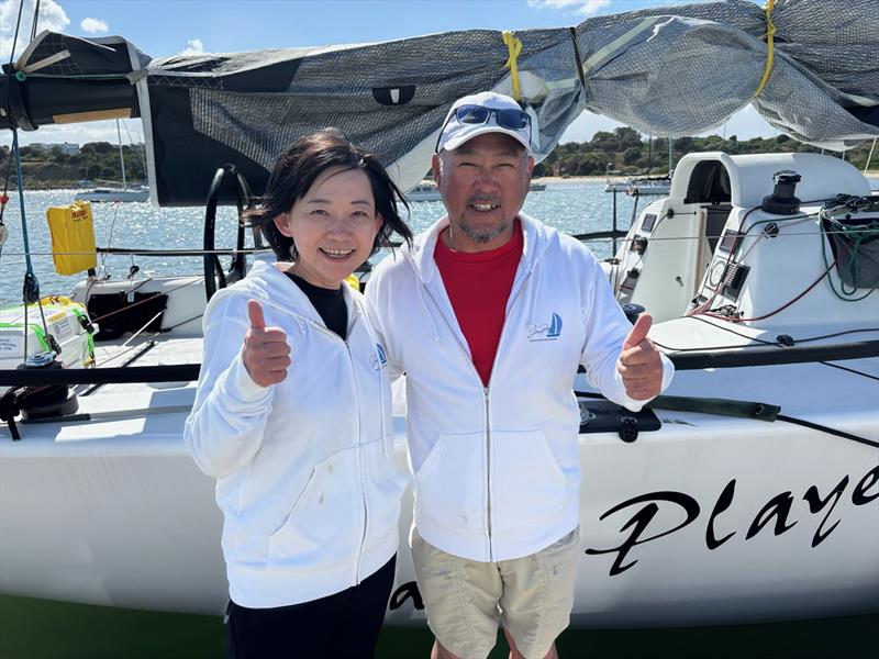 Jazz Player's Kayoko Nakano (left) and Mitsuo Nakanishi after arriving in Melbourne - 2025 Melbourne Osaka Cup photo copyright M2O Media taken at Ocean Racing Club of Victoria and featuring the IRC class