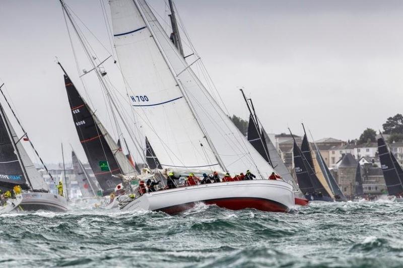 Ermanno Traverso's 74ft ketch Stormvogel at the start of the Rolex Fastnet Race photo copyright Paul Wyeth / pwpictures.com taken at Royal Ocean Racing Club and featuring the IRC class