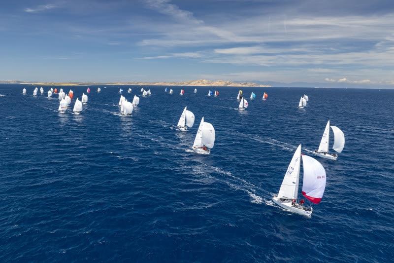 The J/24 fleet racing in front of Porto Cervo, European J/24 Range Rover Championship - photo © YCCS / Daniele Macis