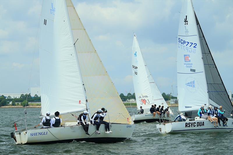 An intense competition amongst the J24 class between Shengli, RSYC Dua and Quarterdeck - 25th SMU-RM Western Circuit Sailing Regatta 2024 photo copyright Howie Choo taken at  and featuring the J/24 class