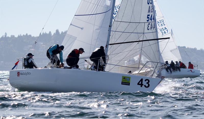 Mike Ingham's team from Rochester Canoe Club in second place after day 3 - J/24 World Championship in Seattle photo copyright Dennis Pearce taken at Corinthian Yacht Club of Seattle and featuring the J/24 class