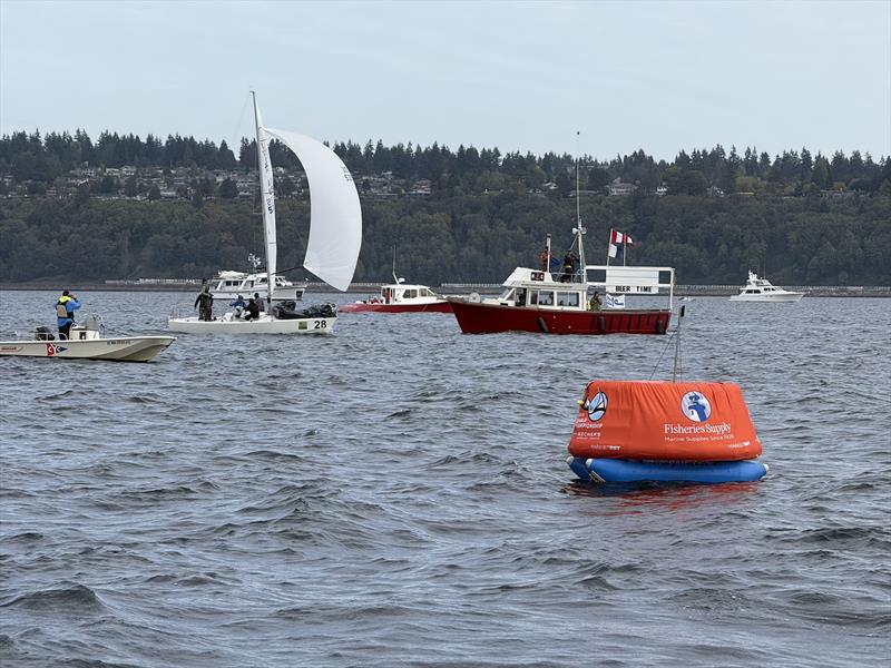 Travis Odenbach and his Honeybadger crew mere boatlengths away from winning the 2024 Beecher's Handmade Cheese J/24 World Championship photo copyright David Schmidt taken at Corinthian Yacht Club of Seattle and featuring the J/24 class