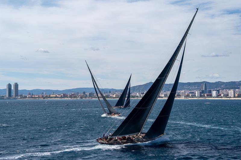 Rainbow, Velsheda, and Svea. J Class World Championship - October 8, 2024 - Barcelona photo copyright Ian Roman / America's Cup taken at Real Club Nautico de Barcelona and featuring the J Class class