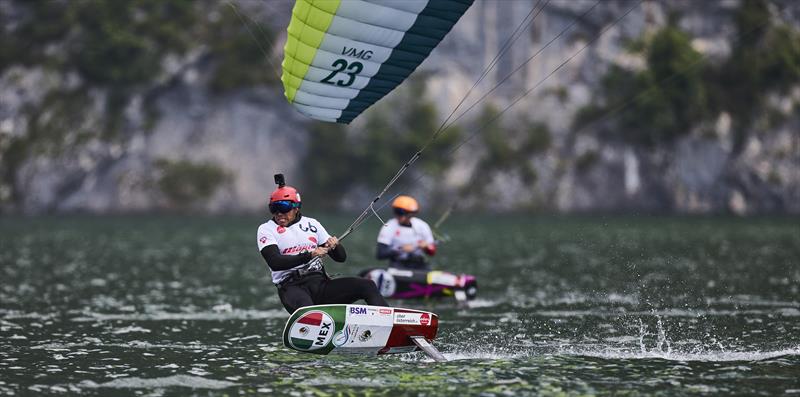 Xantos Villegas (MEX) challenged by the light winds - 2022 KiteFoil World Series Traunsee, Day 2 - photo © IKA Media / Robert Hajduk