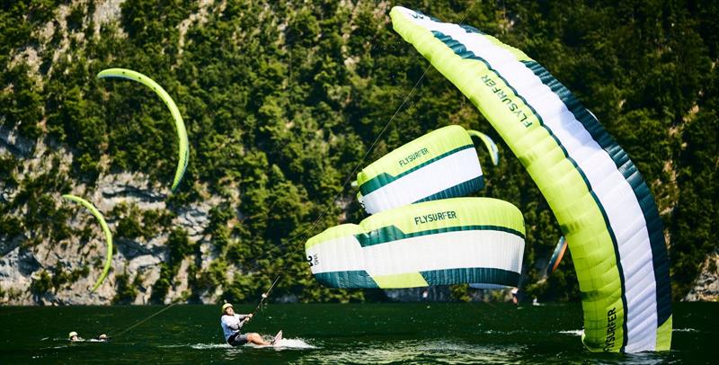 Fighting to keep kites in the sky - 2022 KiteFoil World Series Traunsee - photo © IKA Media / Robert Hajduk