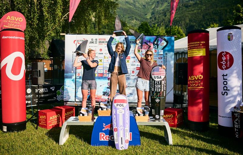 The three top women - 2022 KiteFoil World Series Traunsee - photo © IKA Media / Robert Hajduk