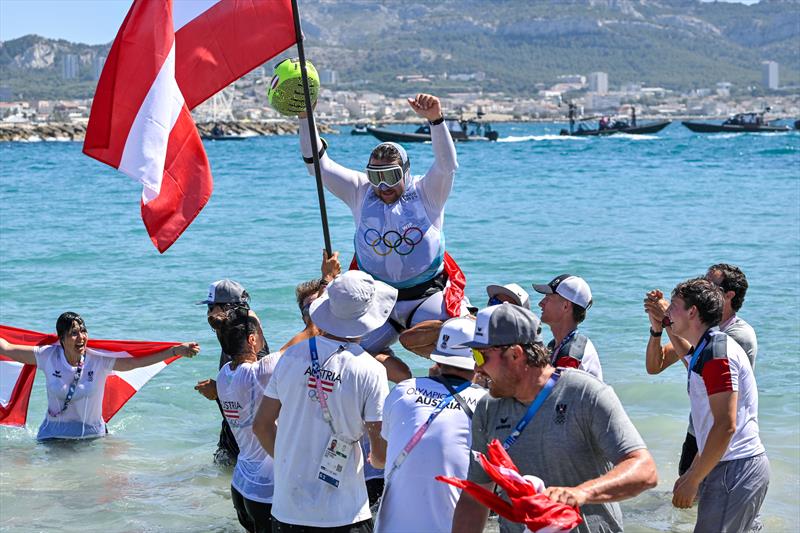 Gold for Valentin Bontus (AUT) - Men's Kite Final at Paris 2024 - photo © World Sailing / Jean-Louis Carli