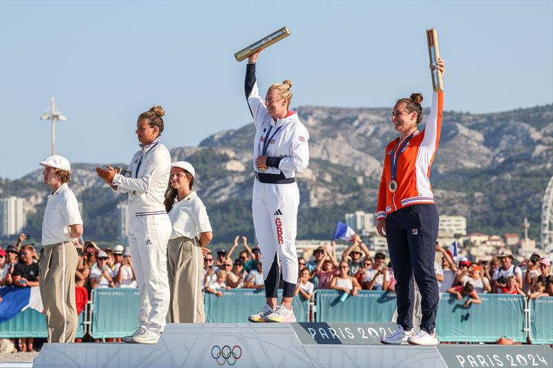 Medal presentation -  Women's Kite gold at the Paris 2024 Olympics - photo © World Sailing / Sander van der Borch