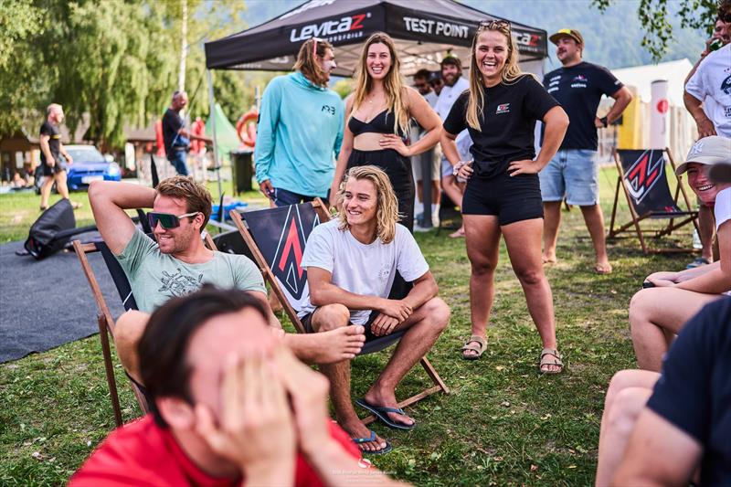 Maeder in foreground, distraught. The rest of the fleet enjoying the challenge - 2024 KiteFoil World Series Austria day 1 - photo © IKA Media / Robert Hajduk