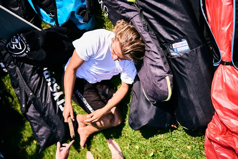 Jan Koszowski in a quiver of kite gear - 2024 KiteFoil World Series Austria day 1 - photo © IKA Media / Robert Hajduk